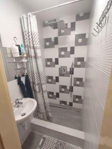 a bathroom with a shower and a toilet and a sink at Holiday home in Vonyarcvashegy - Balaton 45332 in Vonyarcvashegy