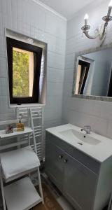 a bathroom with a sink and a mirror at Casa Domnească in Giurgiu +44 photos