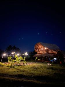 a building with a straw roof at night at Tongo Hill Cottages in Moalboal
