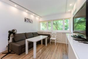 a living room with a couch and a table at Cosy&Bright TeofilowDistrict in Łódź