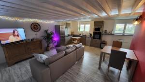 a living room with a couch and a flat screen tv at Gite moderne et calme in Moncel-sur-Seille