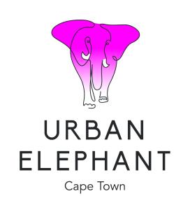 una ilustración de un elefante con las palabras elefante ciudad capa de elefante en Urban Elephant 16 On Bree en Ciudad del Cabo