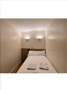 ロンドンにあるエキシビジョン コート ホテル 4のベッド1台(タオル2枚付)が備わる小さな客室です。