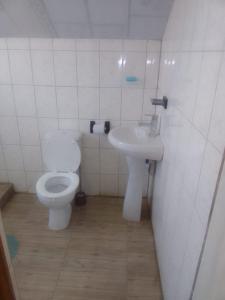 La salle de bains est pourvue de toilettes et d'un lavabo. dans l'établissement MOFFAT GUEST HOUSE, à Randfontein