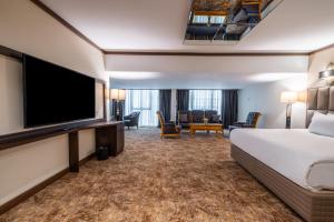 a hotel room with a bed and a flat screen tv at Park Dedeman Kızılay Ankara in Ankara