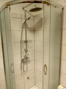 una doccia con porta in vetro in bagno di Apartments Milenka a Punat