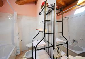 CarlazzoにあるVilla Isella - Mansardaのバスルーム(ガラス張りのシャワー、トイレ付)