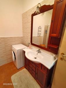 ein Badezimmer mit einem Waschbecken und einer Waschmaschine in der Unterkunft Villa dei pioppi in Marconia