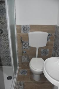 a bathroom with a toilet and a shower at AA Central Station Historical center in Palermo