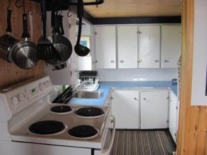a kitchen with a stove top oven in a kitchen at Wolf Cove Retreat House in Amherst Cove +4 photos
