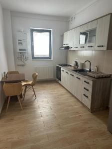 a kitchen with a table and a table and a tableablish at IN APART HOTEL in Bucharest