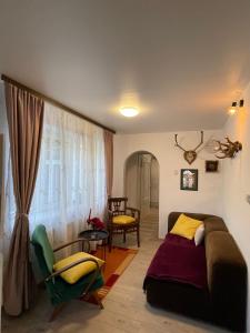 - une chambre avec un lit, une chaise et une fenêtre dans l'établissement Casa Popa, à Văliug