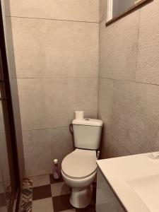 małą łazienkę z toaletą i umywalką w obiekcie Superbe appartement aéroport et gare Charleroi w Charleroi