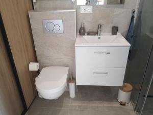 een kleine badkamer met een toilet en een wastafel bij Chez Mélanie in Marseille