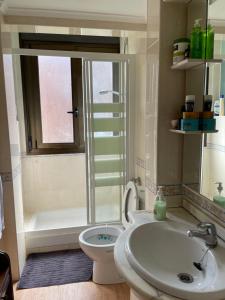 a bathroom with a sink and a toilet and a shower at Como en casa in Barakaldo