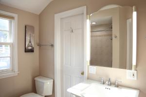 bagno con lavandino, servizi igienici e specchio di Luxury Suite at Private Beach North Shore Residence a Highland Park