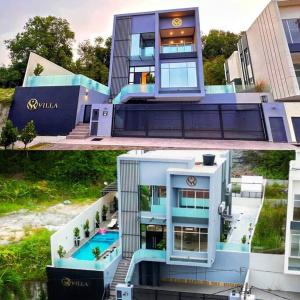 two pictures of a house with a swimming pool at SKVilla private pool+ktv+bbq+starview up to 35pax in Ayer Keroh