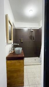 a bathroom with a sink and a shower with a sink at DGM Lofts MTY MN 960 A centro cerca de todo in Monterrey +24 photos