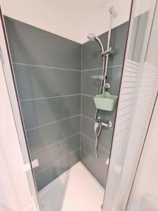 a bathroom with a shower with a sink at Charmant T2 - Hypercentre - 24/7 in Toulon