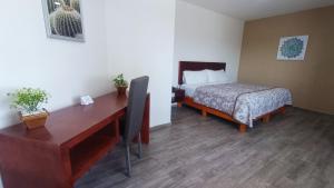 Habitación con escritorio, cama y escritorio sidx sidx sidx sidx en Noas Hotel en Matamoros