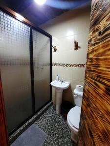 a bathroom with a toilet and a sink at Cabañas La Palma in Mineral de Angangueo