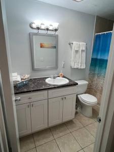 a bathroom with a sink and a toilet at Cozy Retreat 1.8 Mi to Stadium in Gainesville
