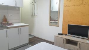 een woonkamer met een flatscreen-tv op een tafel bij Apartmani Borko 1-1 in Loznica