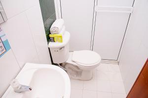 een kleine badkamer met een toilet en een douche bij Ayenda Hotel Coral in Santa Marta