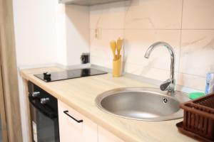 a kitchen counter top with a sink and a sink at Cavleski apartment in Prilep +20 photos