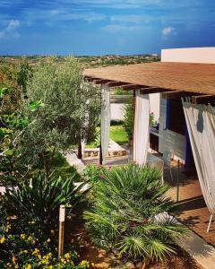 蘭佩杜薩的住宿－Villetta Terranova 2，享有带凉亭和植物的房子的景色