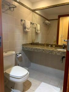 a bathroom with a toilet and a sink at Lindo Flat 10° andar aconchegante em Brasilia in Brasilia