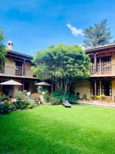 een groene tuin met een boom voor een gebouw bij Parador Margarita in San Cristóbal de Las Casas