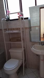 a bathroom with a toilet and a sink at Preciosa casa colonial in Quito