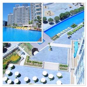 a collage of three pictures of a hotel swimming pool at Mactan Newtown Affordable Suite with FREE Pool & Beach in Mactan