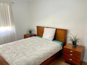een slaapkamer met een bed met twee planten erop bij Pav's Place in American River