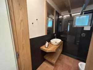 W łazience znajduje się umywalka i prysznic. w obiekcie Borgo Cortivi b&b w mieście Valdobbiadene