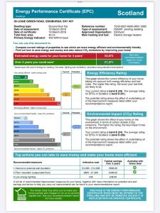 a screenshot of a document with the energy performance certificate efcscod at Logie Green - beautiful and central one bed flat in Edinburgh