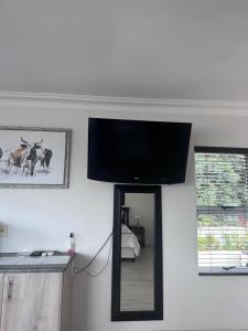 Zimmer mit einem Spiegel und einem TV an der Wand in der Unterkunft 14 on Braemar in Durban