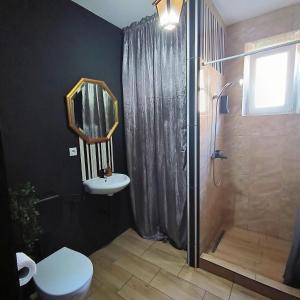 un bagno con doccia, WC e lavandino di GuestHouse Maison Comfort a Kula Altre 2 foto