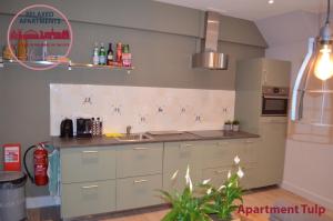 a kitchen with a sink and a counter at Relaxed Apartments Haarlem in Haarlem