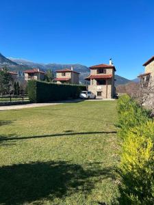 a large grassy yard with a house in the background at Mountain View - Full Villa in Polydrossos