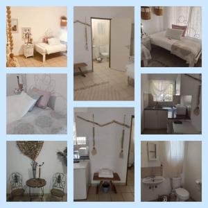 a collage of photos of a bedroom and a living room at Leather and Lace & a Suitcase in Groutfontein