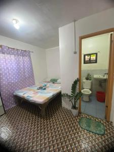 a small room with a bed and a toilet at Jea's Room Rental in Balatero