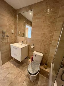 ein Bad mit einem WC und einem Waschbecken in der Unterkunft Two Bedroom apartment with Kitchen Facility in Manchester