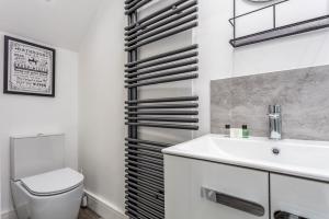 La salle de bains est pourvue de toilettes et d'un lavabo. dans l'établissement St Meddans Mews - Donnini Apartments, à Troon