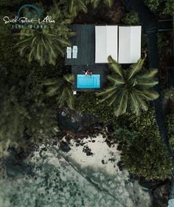 セール島にあるSouth Point Villas Cerf Islandのプールとヤシの木があるリゾートの空中ビュー