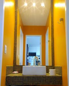 a bathroom with a sink and a mirror at ALBERTO DE CAMPOS 66 in Rio de Janeiro