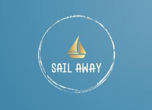 a label for a sail agency with a yacht in a circle at Sail Away Camogli in Camogli