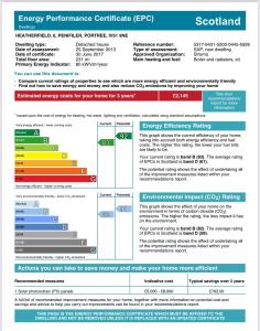 a screenshot of the energy performance certificate frp document at Heatherfield House B&B in Portree