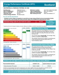 una captura de pantalla del certificado de eficiencia energética frp document en Heatherfield House B&B, en Portree